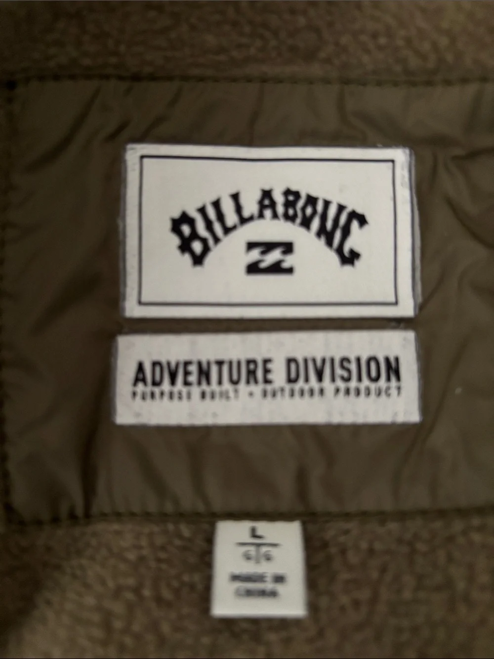 Billabong Olive & Cream Sherpa Puffer Jacket